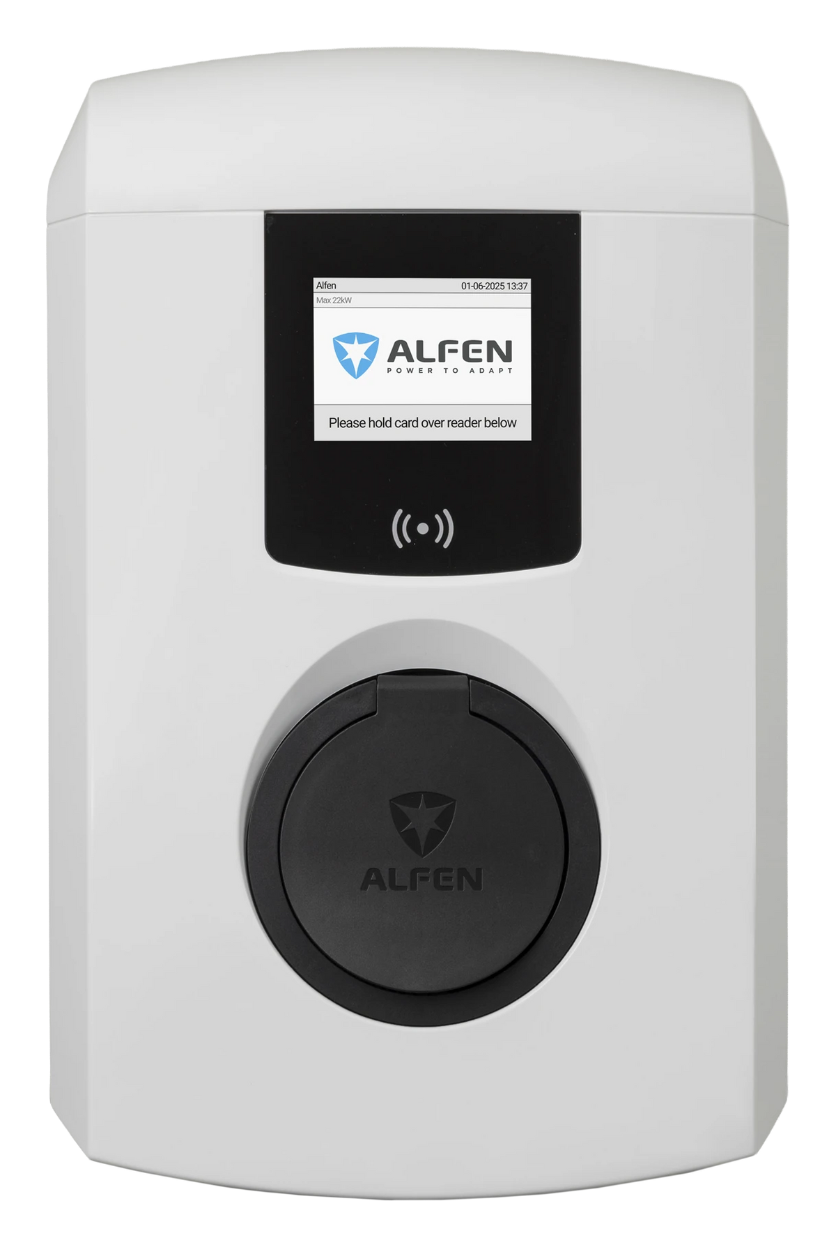 Alfen Eve Single Plus wit met socket en display, vooraanzicht
