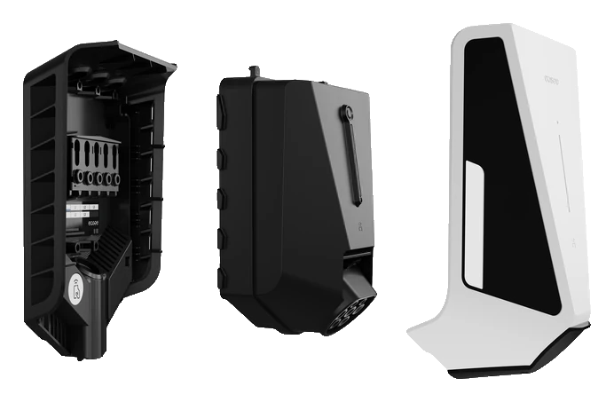 Opbouw van de Easee Charge Pro: backplate, Chargeberry en cover