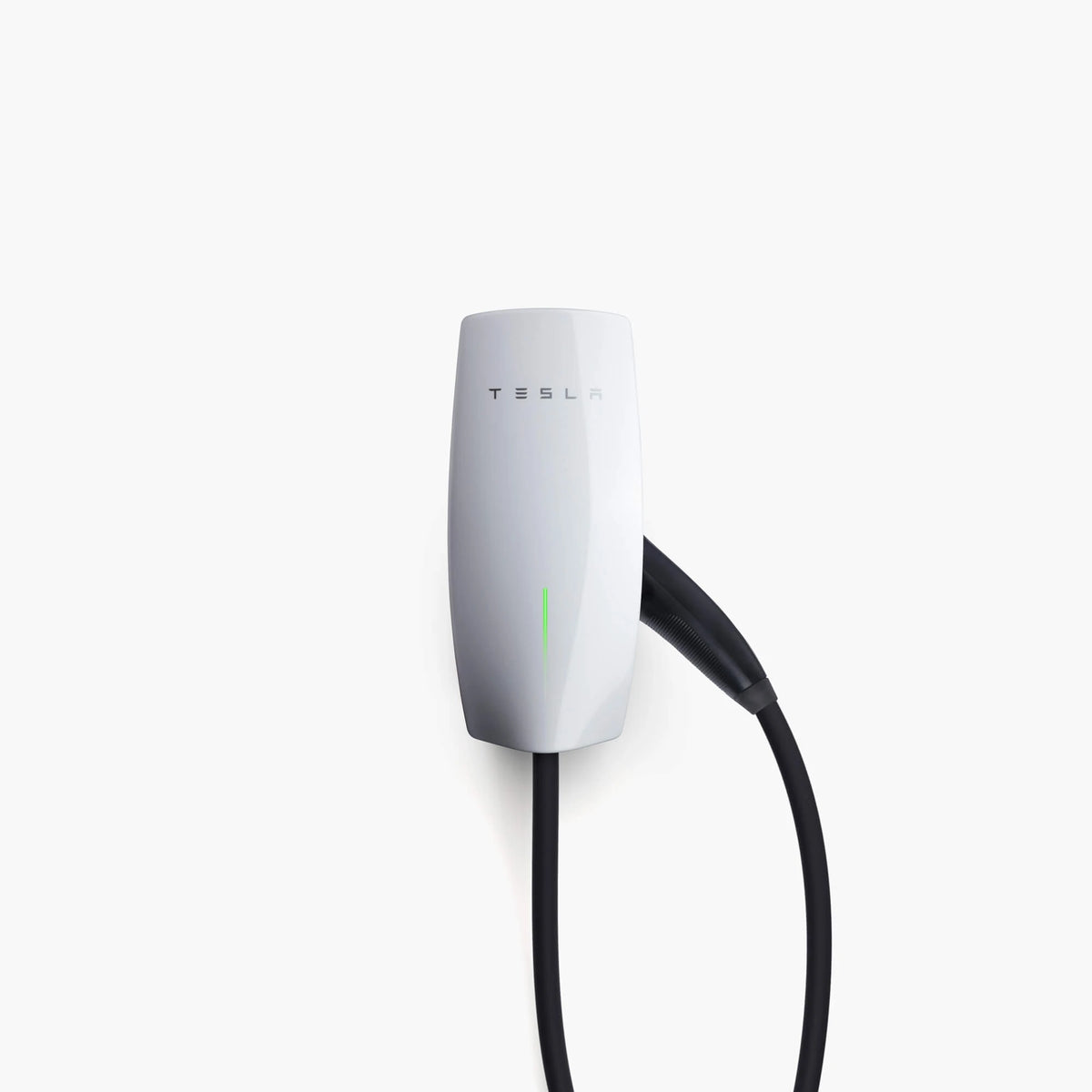 Tesla Wall Connector met opgerolde Type 2-kabel, vooraanzicht