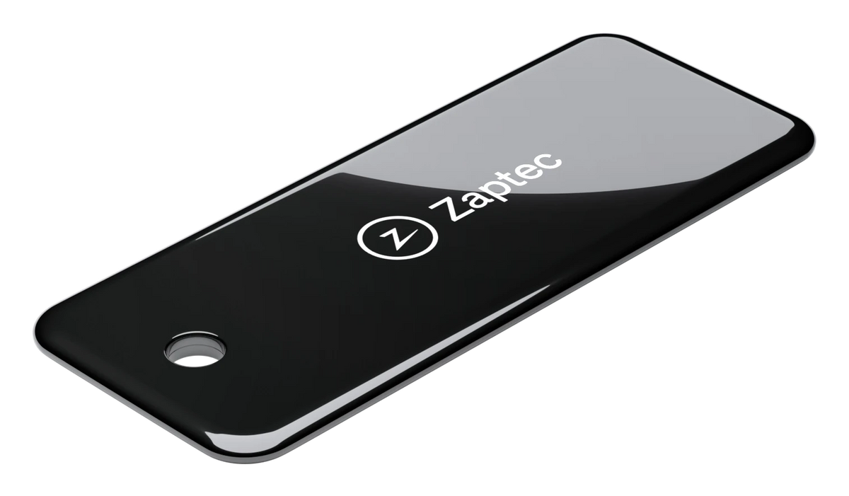 Zaptec RFID-tag, zwarte sleutelhanger met Zaptec-logo